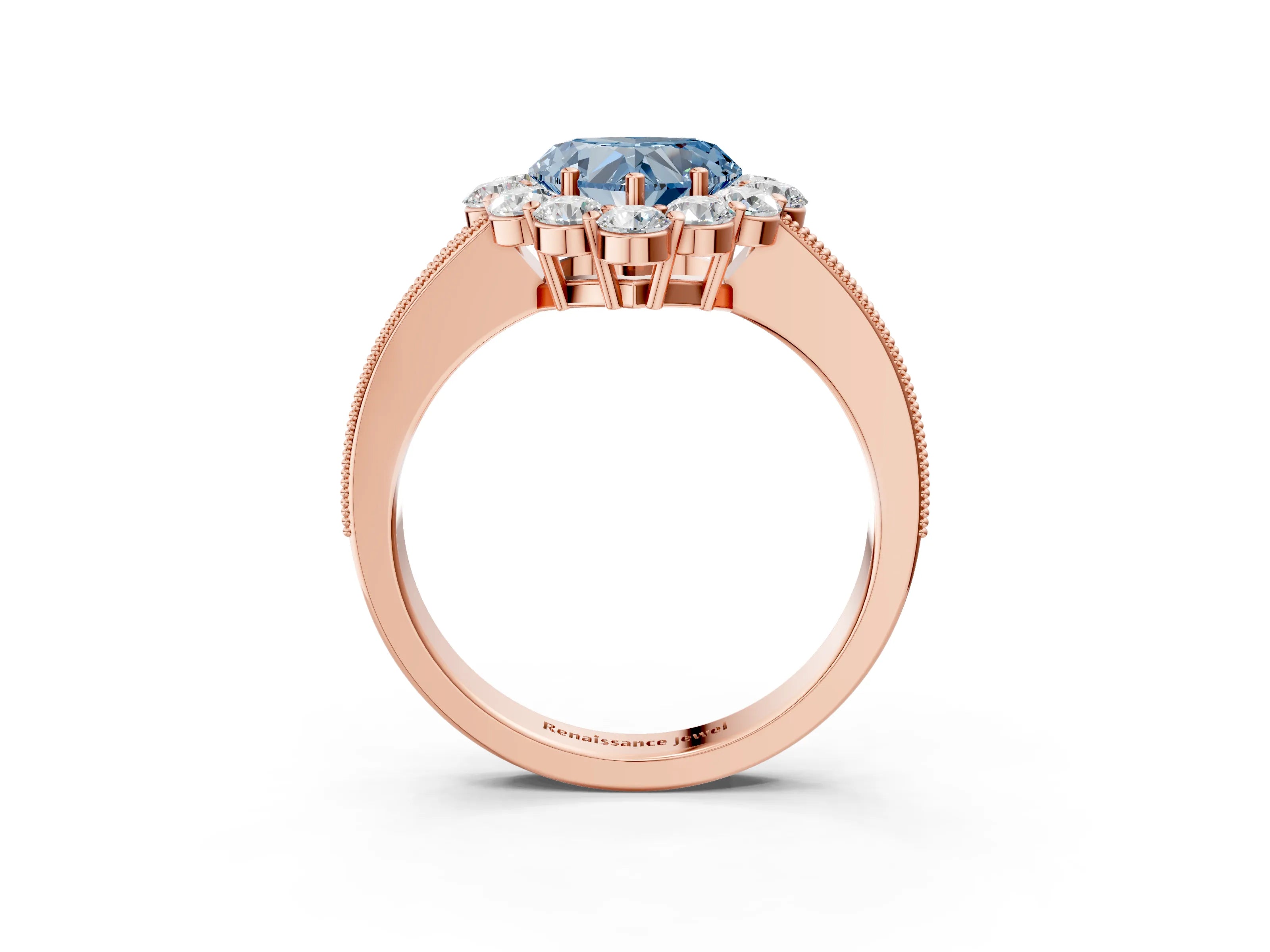 Rose gold Fancy Blue Heart Cut Cut Halo Diamond Pavé Engagement Ring with Milgrain Detailing_3