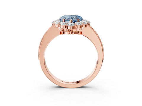 Rose gold Fancy Blue Heart Cut Cut Halo Diamond Pavé Engagement Ring with Milgrain Detailing_3