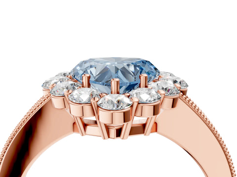 Rose gold Fancy Blue Heart Cut Cut Halo Diamond Pavé Engagement Ring with Milgrain Detailing_4