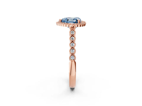 Rose gold Fancy Blue Heart Cut Cut Halo Pavé Solitaire Ring with Milgrain Band_2