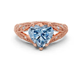 Rose gold Fancy Blue Heart Cut Cut Milgrain Pave Diamond Engagement Ring with Four-Prong Setting_3