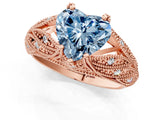 Rose gold Fancy Blue Heart Cut Cut Milgrain Pave Diamond Engagement Ring with Four-Prong Setting_4