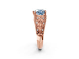 Rose gold Fancy Blue Heart Cut Cut Milgrain Pave Diamond Engagement Ring with Four-Prong Setting_5