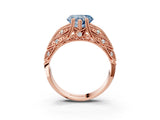 Rose gold Fancy Blue Heart Cut Cut Milgrain Pave Diamond Engagement Ring with Four-Prong Setting_6