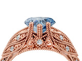 Rose gold Fancy Blue Heart Cut Cut Milgrain Pave Diamond Engagement Ring with Four-Prong Setting_7
