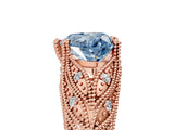 Rose gold Fancy Blue Heart Cut Cut Milgrain Pave Diamond Engagement Ring with Four-Prong Setting_8