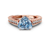Rose gold Fancy Blue Heart Cut Cut Pave Band Milgrain Solitaire Ring