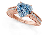 Rose gold Fancy Blue Heart Cut Cut Pave Band Milgrain Solitaire Ring_1