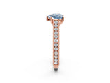Rose gold Fancy Blue Heart Cut Cut Pave Band Milgrain Solitaire Ring_2