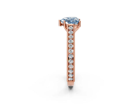 Rose gold Fancy Blue Heart Cut Cut Pave Band Milgrain Solitaire Ring_2