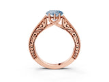 Rose gold Fancy Blue Heart Cut Cut Pave Band Milgrain Solitaire Ring_3
