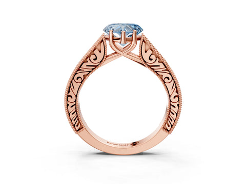 Rose gold Fancy Blue Heart Cut Cut Pave Band Milgrain Solitaire Ring_3
