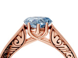 Rose gold Fancy Blue Heart Cut Cut Pave Band Milgrain Solitaire Ring_4