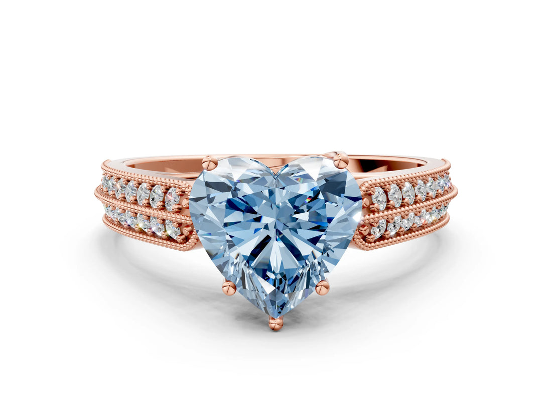 Rose gold Fancy Blue Heart Cut Cut Pave Split Shank Engagement Ring with Four-Prong Setting