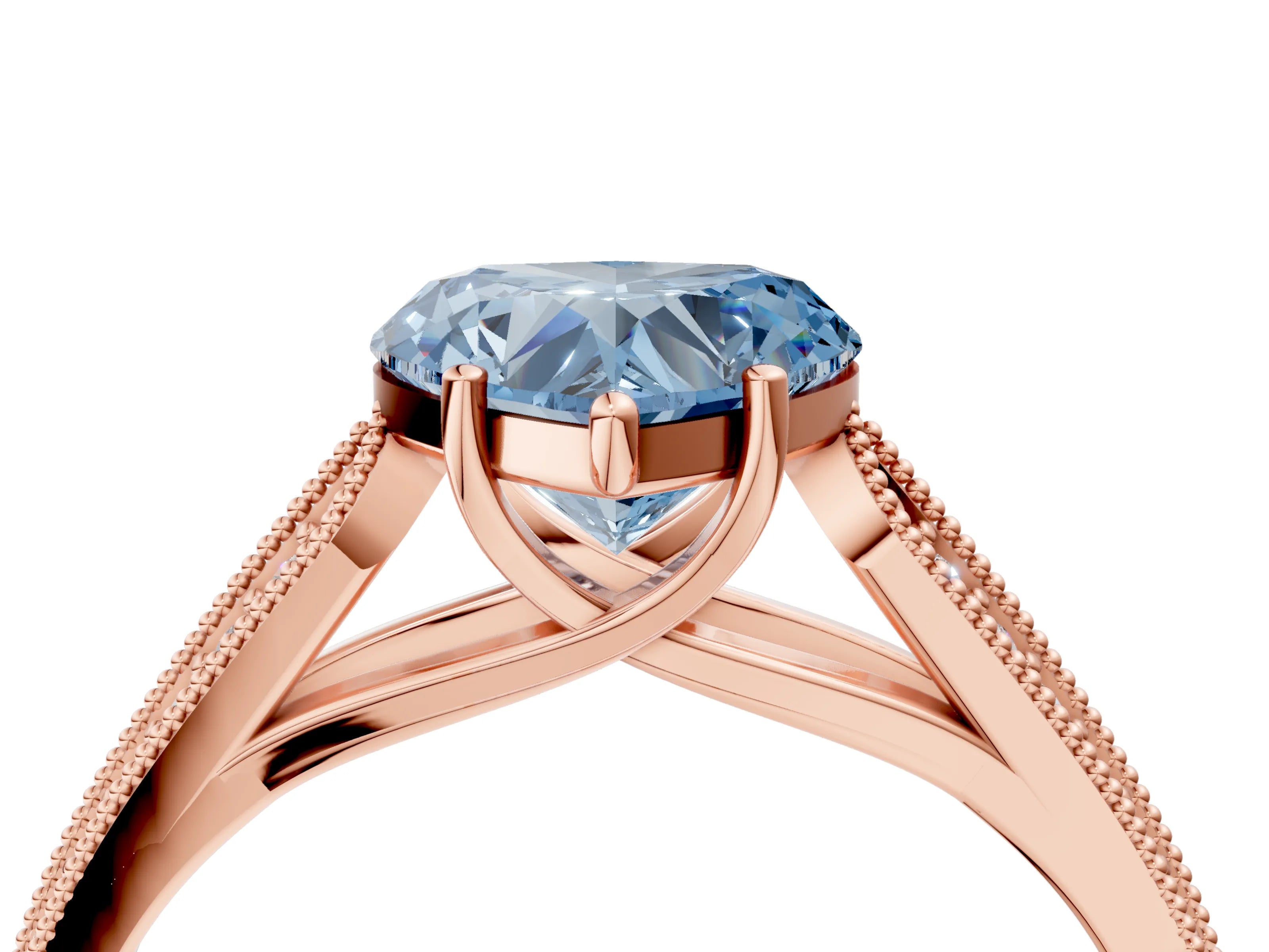 Rose gold Fancy Blue Heart Cut Cut Pave Split Shank Engagement Ring with Four-Prong Setting_4