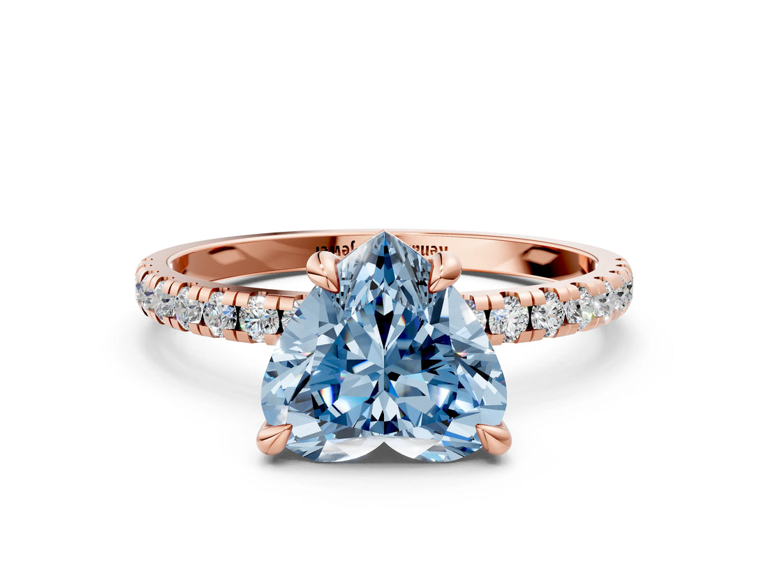 Rose gold Fancy Blue Heart Cut Diamond Brilliant Solitaire Ring with Pavé Band and Four-Prong Setting_12