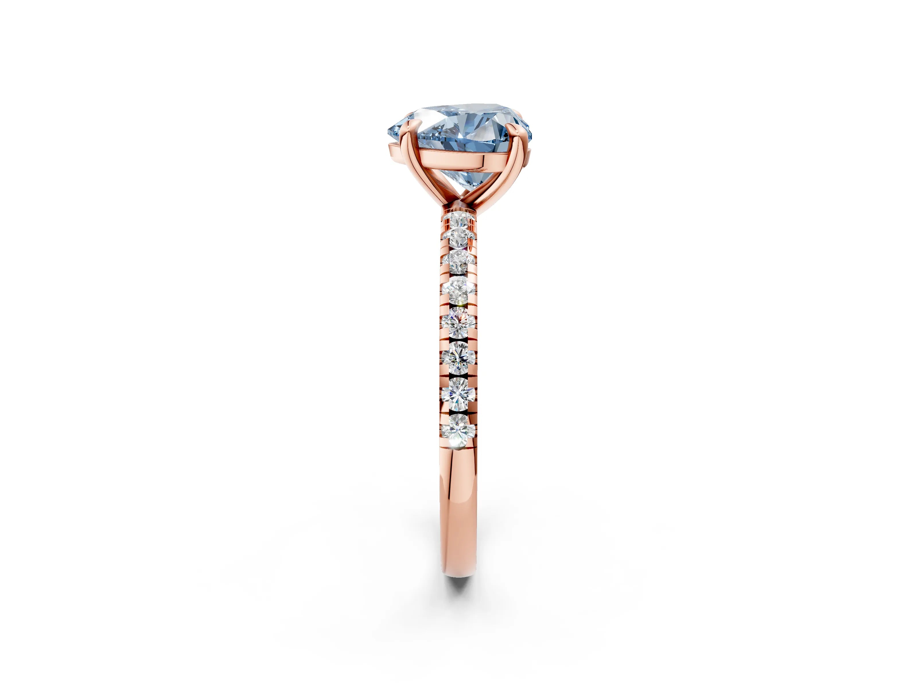 Rose gold Fancy Blue Heart Cut Diamond Brilliant Solitaire Ring with Pavé Band and Four-Prong Setting_2