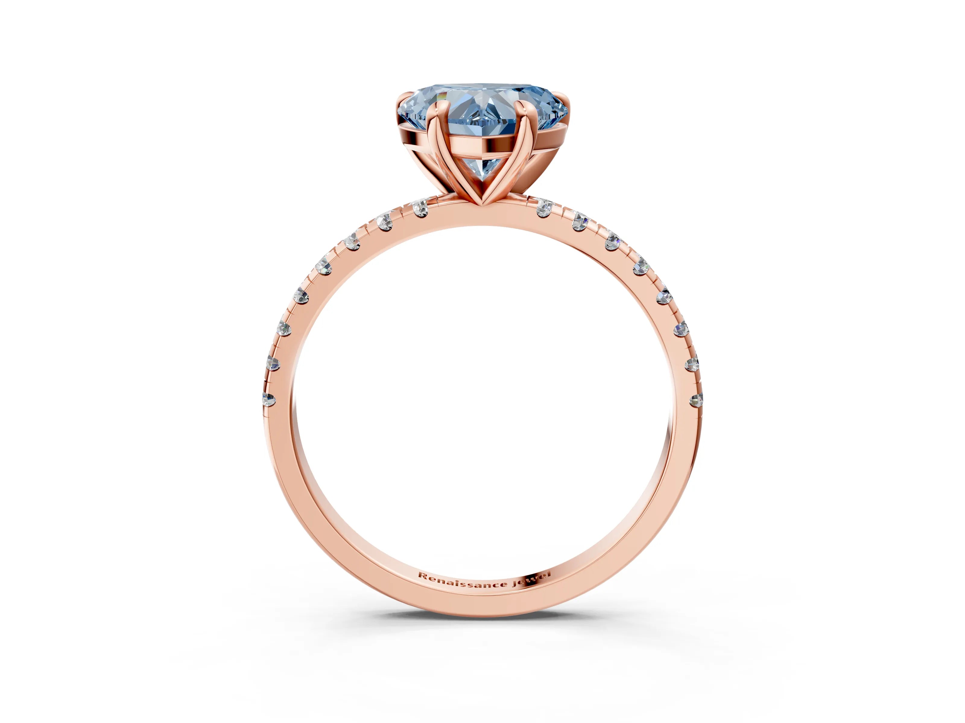Rose gold Fancy Blue Heart Cut Diamond Brilliant Solitaire Ring with Pavé Band and Four-Prong Setting_3