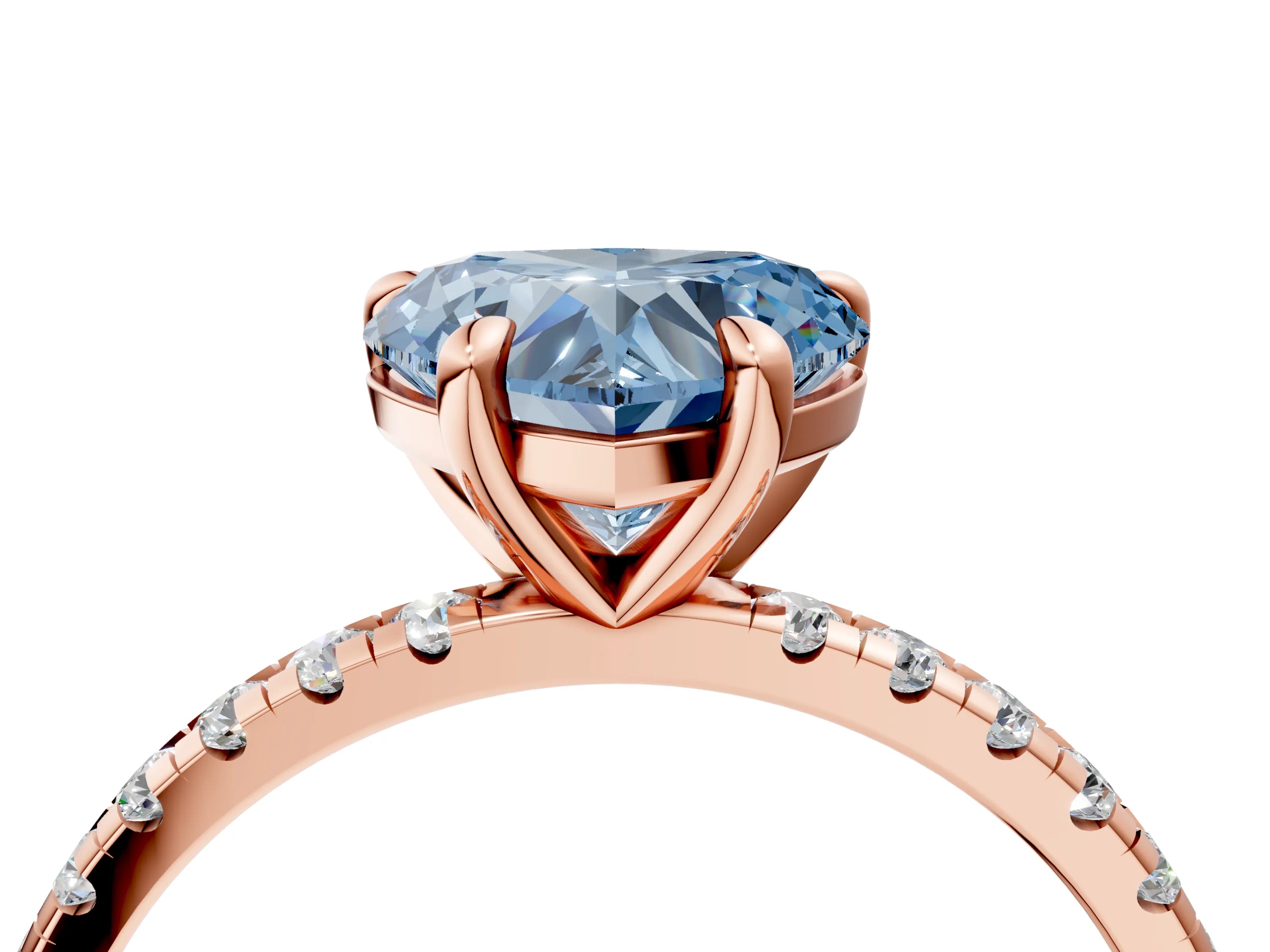 Rose gold Fancy Blue Heart Cut Diamond Brilliant Solitaire Ring with Pavé Band and Four-Prong Setting_4