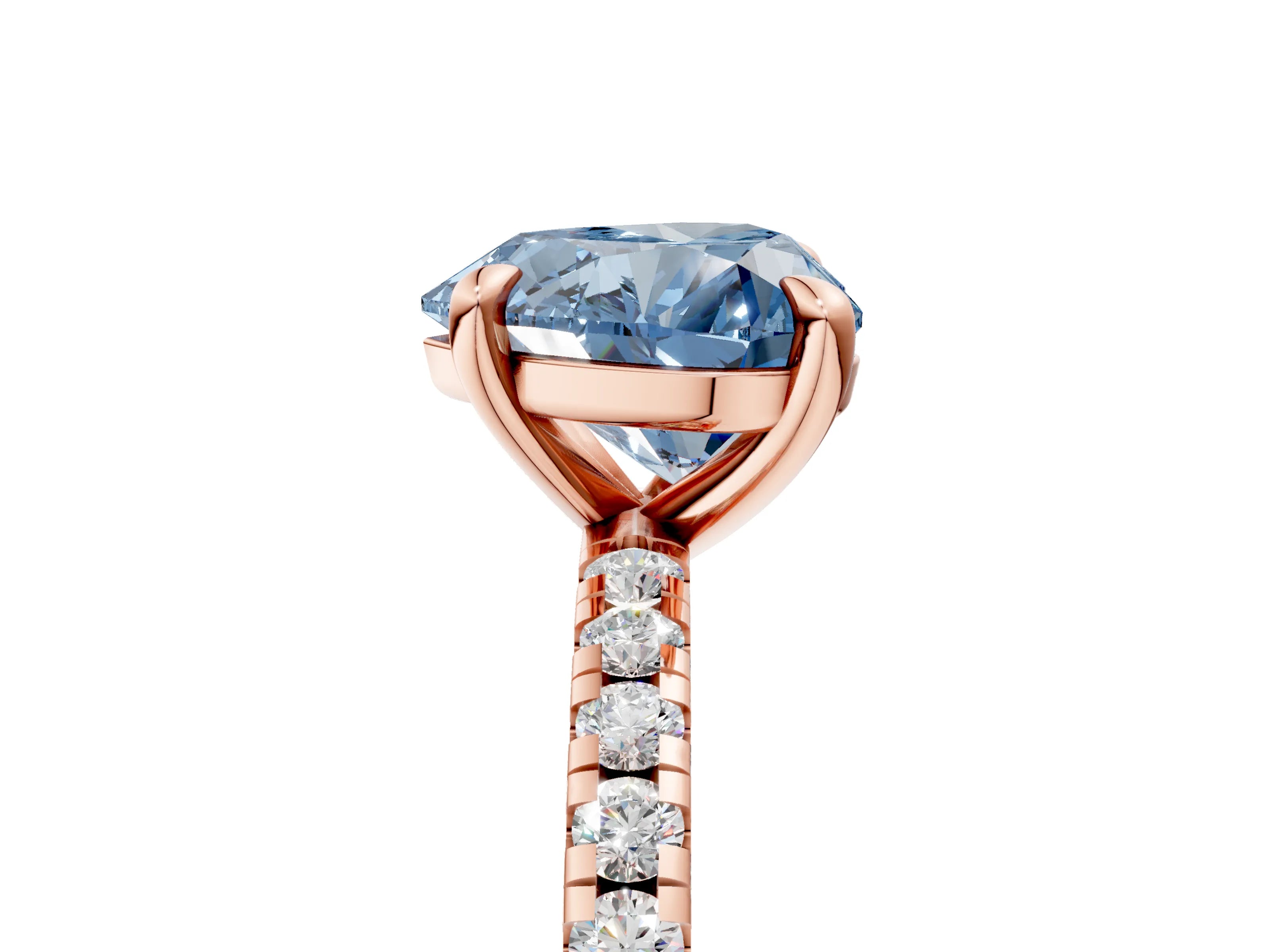 Rose gold Fancy Blue Heart Cut Diamond Brilliant Solitaire Ring with Pavé Band and Four-Prong Setting_5