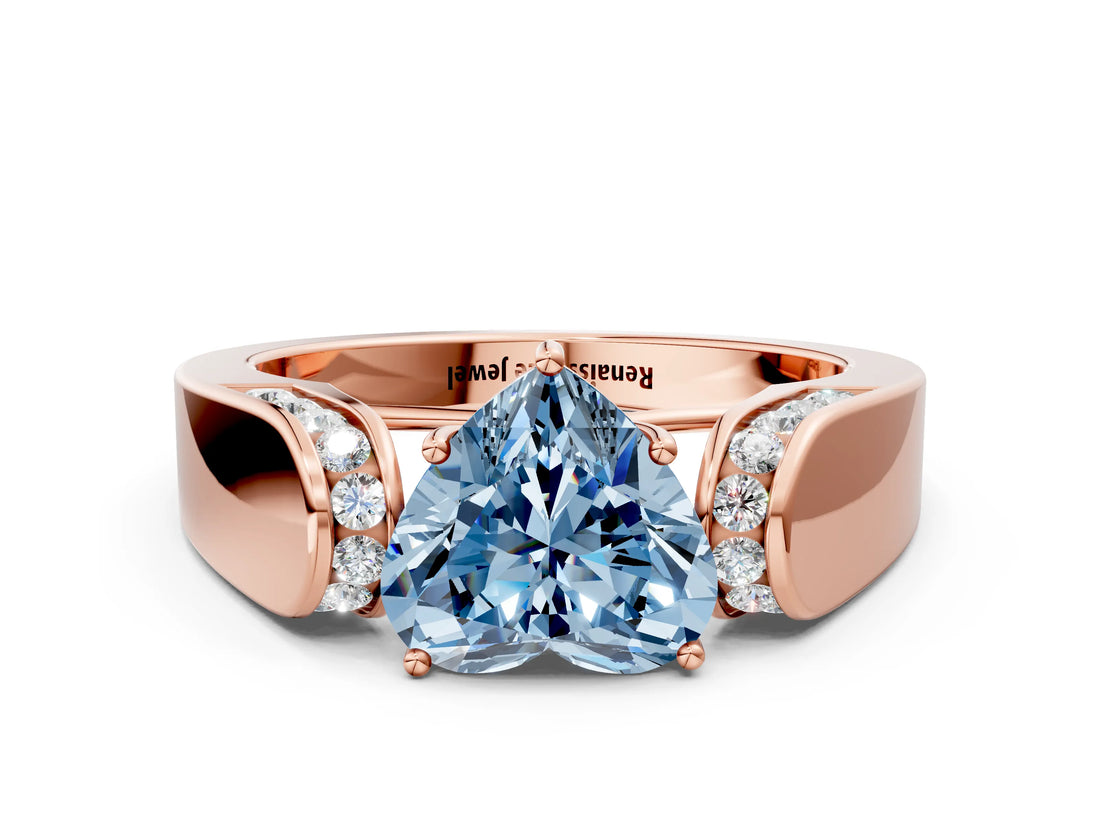 Rose gold Fancy Blue Heart Cut Diamond Channel Set Solitaire Ring with Four-Prong Setting_12