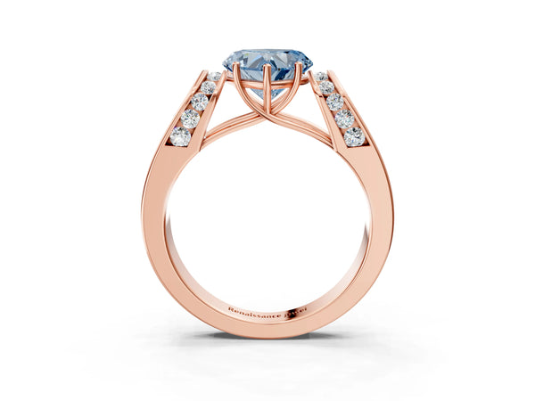 Rose Gold Heart-Shaped Channel Set Engagement Ring Setting for Fancy Blue Center with Wide Band