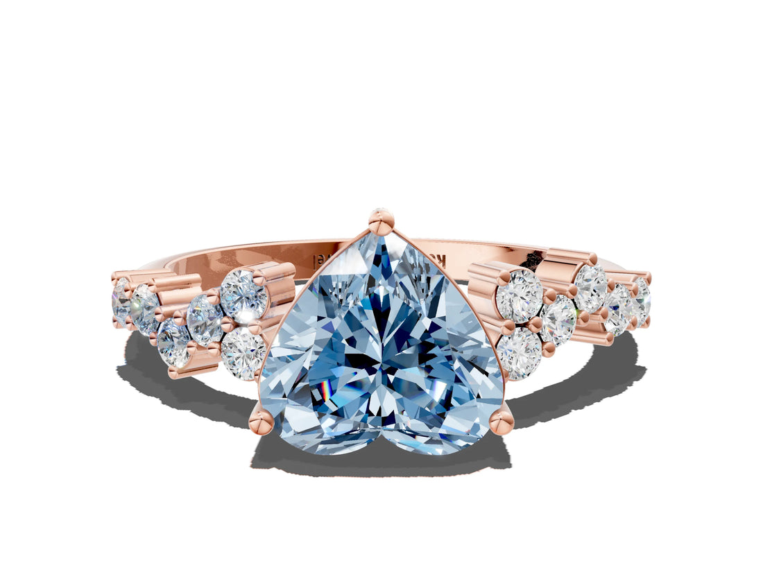 Rose gold Fancy Blue Heart Cut Diamond Cluster Pavé Band with Four-Prong Setting_3