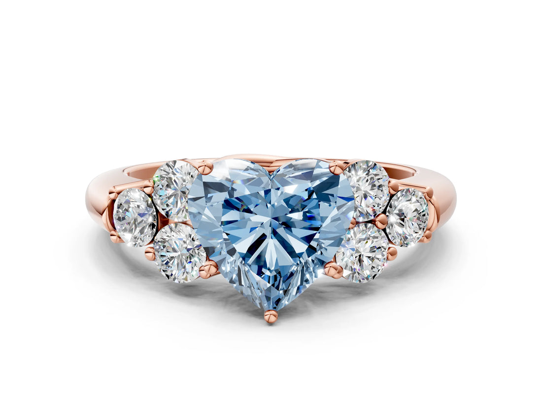 Rose gold Fancy Blue Heart  Cut Diamond Cluster Ring with Round Accent Stones and Prong Setting on a Classic Band_49