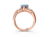 Rose gold Fancy Blue Heart  Cut Diamond Cluster Ring with Round Accent Stones and Prong Setting on a Classic Band_52