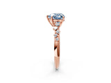 Rose gold Fancy Blue Heart Cut Diamond Cluster Side Stone Solitaire Ring with Prong Setting_80