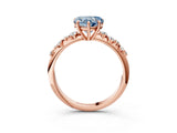 Rose gold Fancy Blue Heart Cut Diamond Cluster Side Stone Solitaire Ring with Prong Setting_81