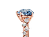 Rose gold Fancy Blue Heart Cut Diamond Cluster Side Stone Solitaire Ring with Prong Setting_83