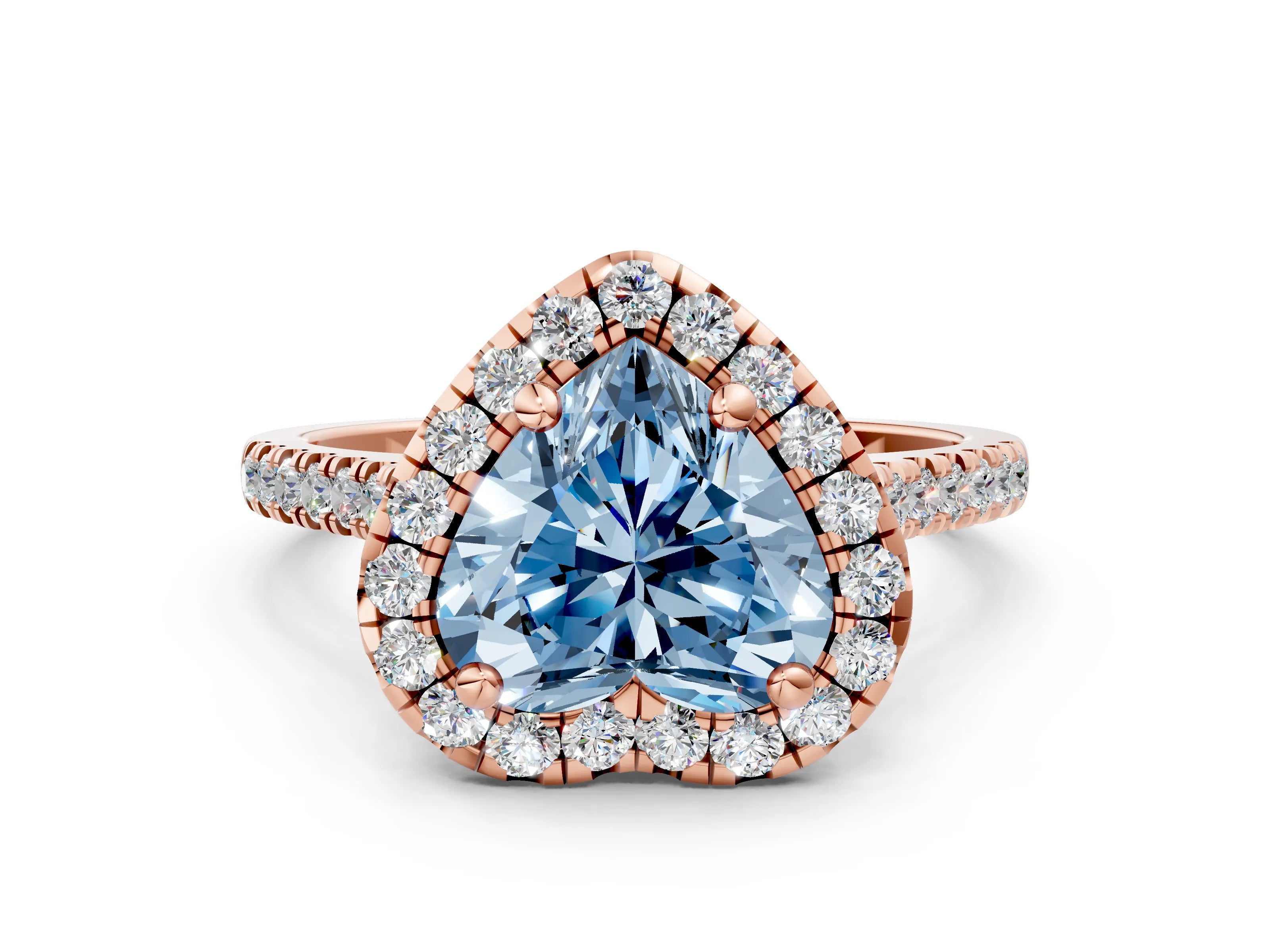 Rose gold Fancy Blue Heart Cut Diamond Cushion Halo Ring with Pavé Band