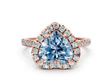 Rose gold Fancy Blue Heart Cut Diamond Cushion Halo Ring with Pavé Band