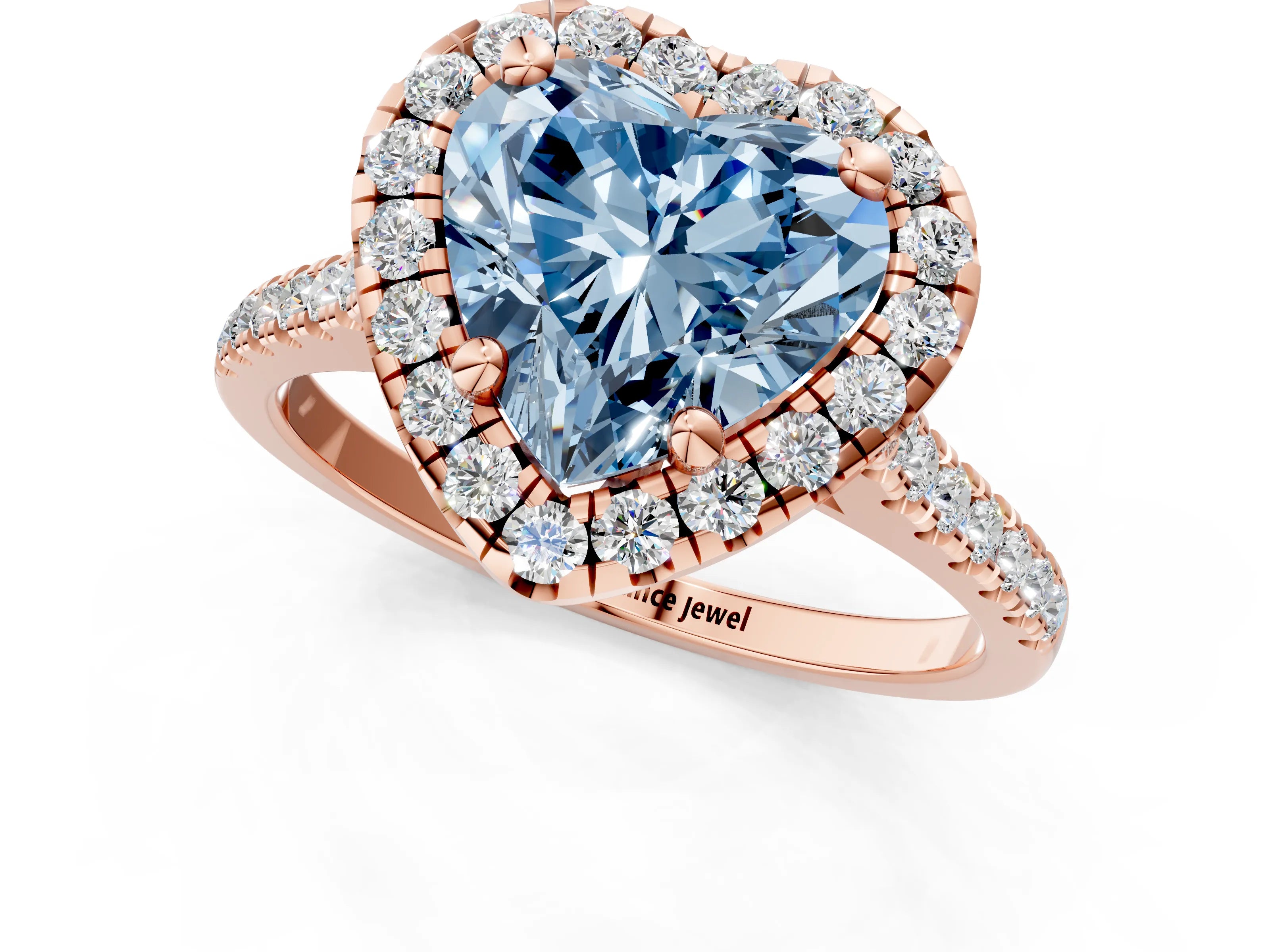 Rose gold Fancy Blue Heart Cut Diamond Cushion Halo Ring with Pavé Band_1