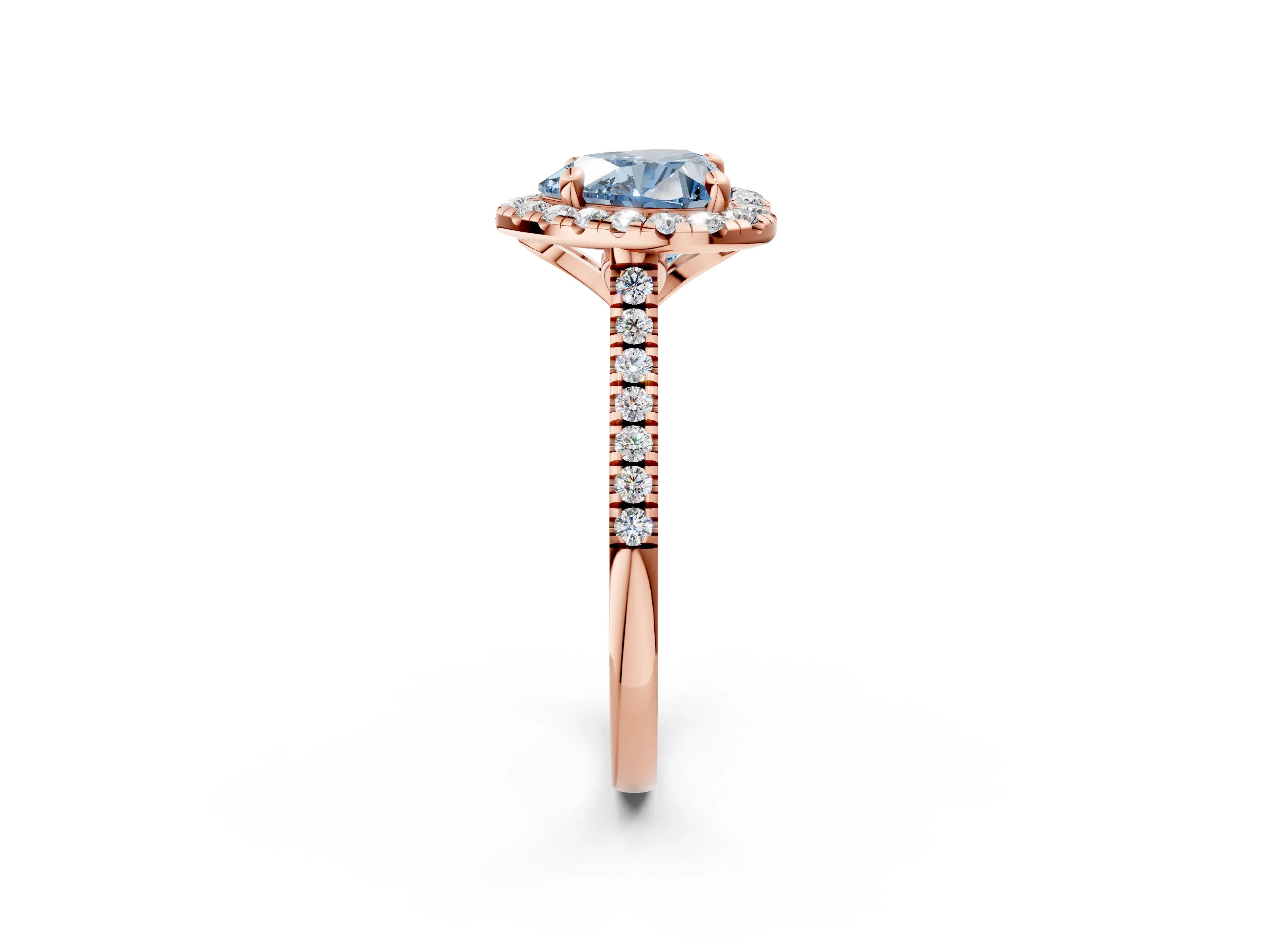 Rose gold Fancy Blue Heart Cut Diamond Cushion Halo Ring with Pavé Band_2