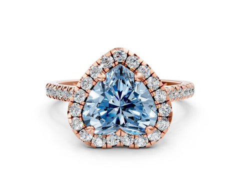 Rose gold Fancy Blue Heart Cut Diamond Cushion Halo Ring with Pavé Band
