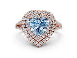 Rose gold Fancy Blue Heart Cut Diamond Double Halo Ring with Pavé Band and Prong Setting_58