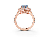 Rose gold Fancy Blue Heart Cut Diamond Double Halo Ring with Pavé Band and Prong Setting_61