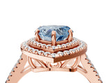 Rose gold Fancy Blue Heart Cut Diamond Double Halo Ring with Pavé Band and Prong Setting_62