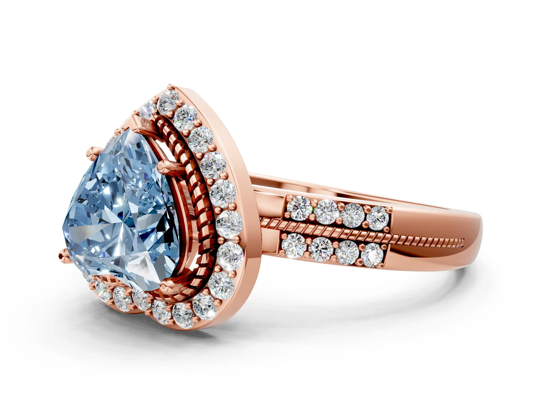 Rose gold Fancy Blue Heart Cut Diamond Double Halo Ring with Split Shank and Four-Prong Setting_24