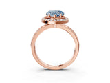 Rose gold Fancy Blue Heart Cut Diamond Double Halo Ring with Split Shank and Four-Prong Setting_27