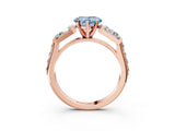 Rose gold Fancy Blue Heart Cut Diamond Engagement Ring with Baguette Side Stones and Channel Set Band_23