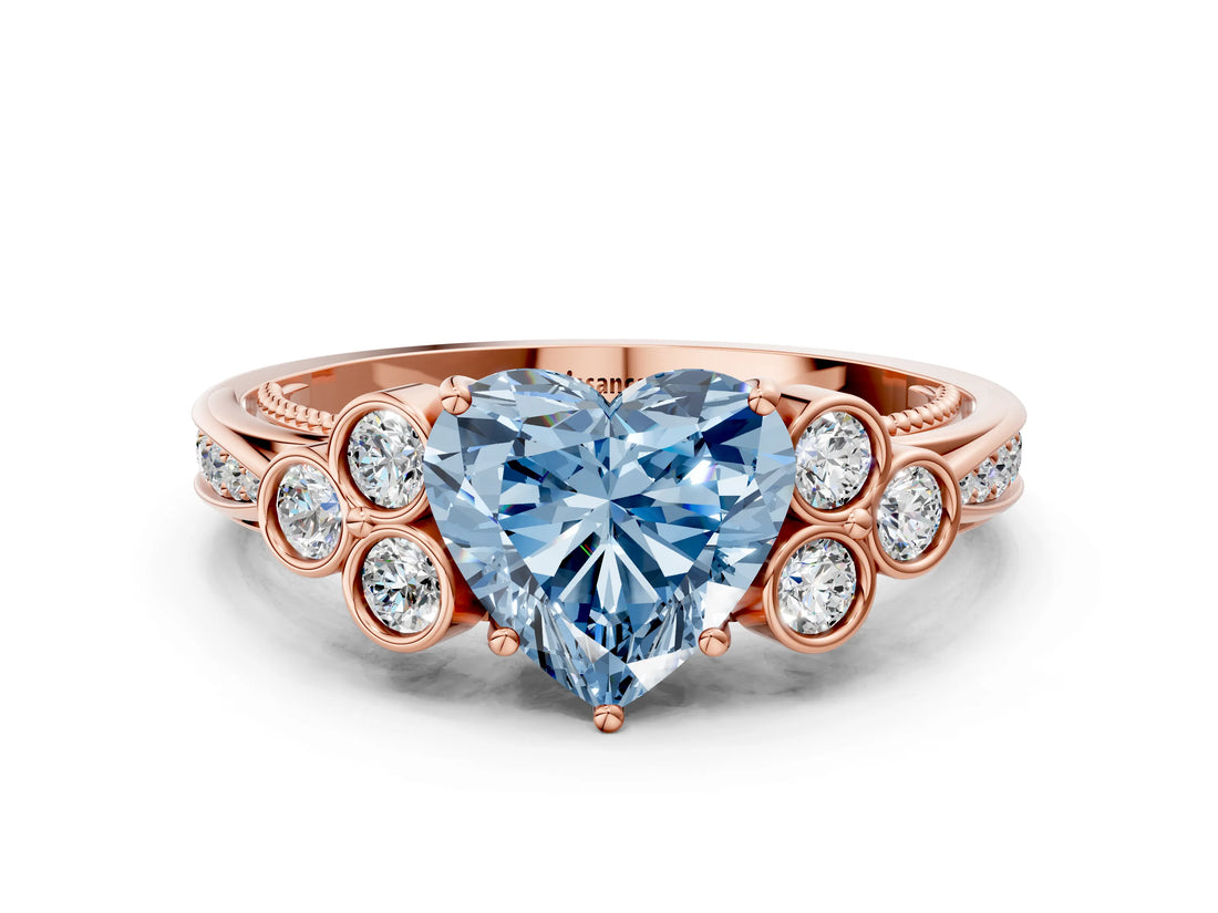 Rose gold Fancy Blue Heart  Cut Diamond Engagement Ring with Bezel Set Round Side Stones and Prong Setting_48