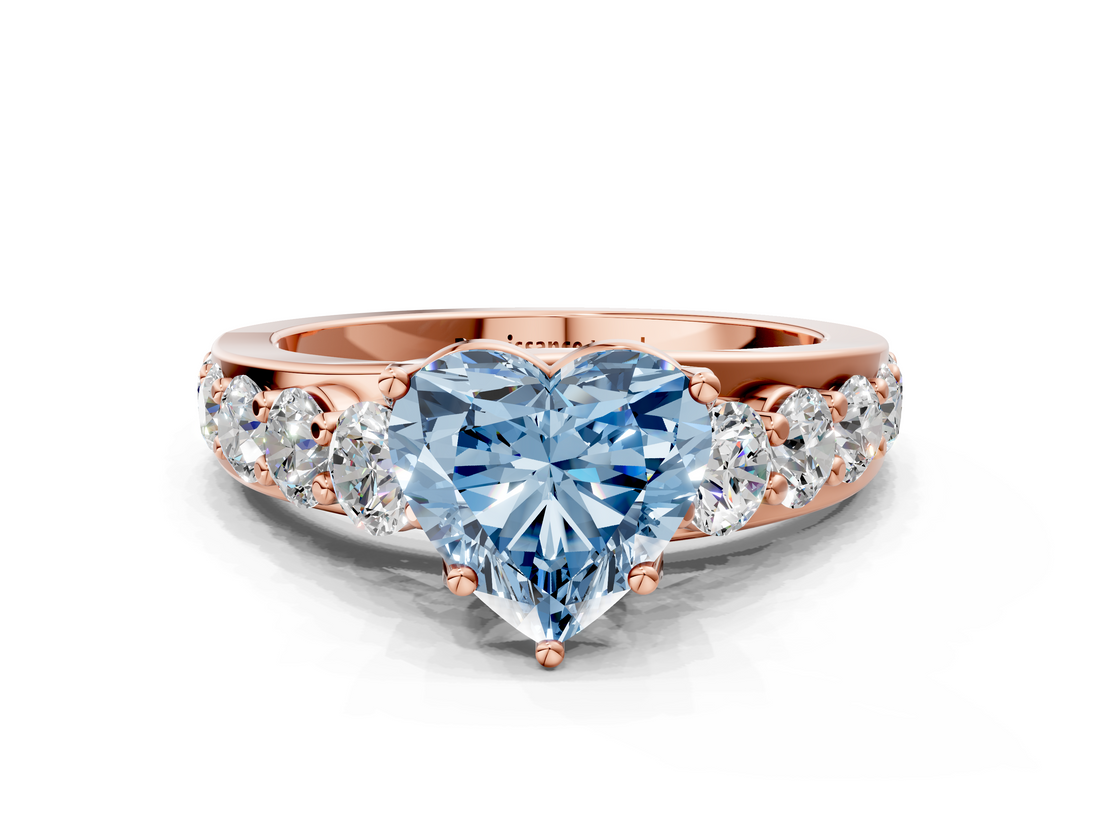 Rose gold Fancy Blue Heart  Cut Diamond Engagement Ring with Pavé Band and Four-Prong Setting_3
