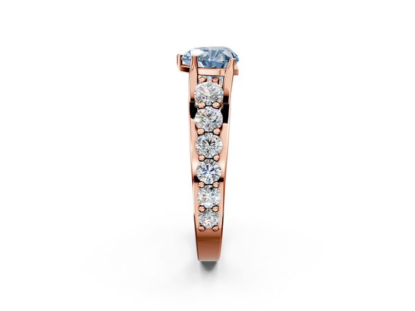 Rose gold Fancy Blue Heart Cut Diamond Engagement Ring with Pavé Band and Four-Prong Setting