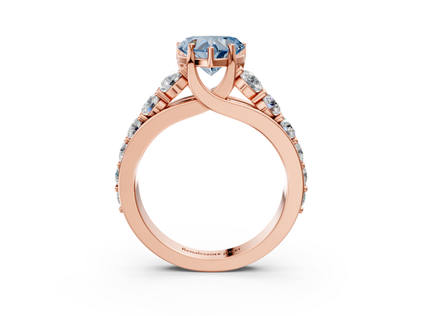 Rose gold Fancy Blue Heart Cut Diamond Engagement Ring with Pavé Band and Four-Prong Setting