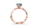 Rose gold Fancy Blue Heart Cut Diamond Engagement Ring with Side Stone Accents and Four-Prong Setting_15