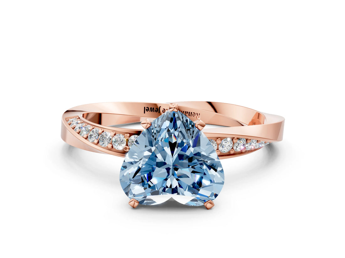 Rose gold Fancy Blue Heart Cut Diamond Engagement Ring with Side Stone Accents and Four-Prong Setting_72