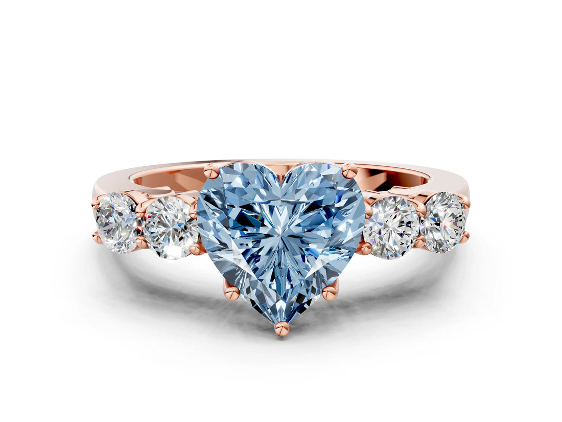 Rose gold Fancy Blue Heart  Cut Diamond Five-Stone Prong Set White Gold Ring_27